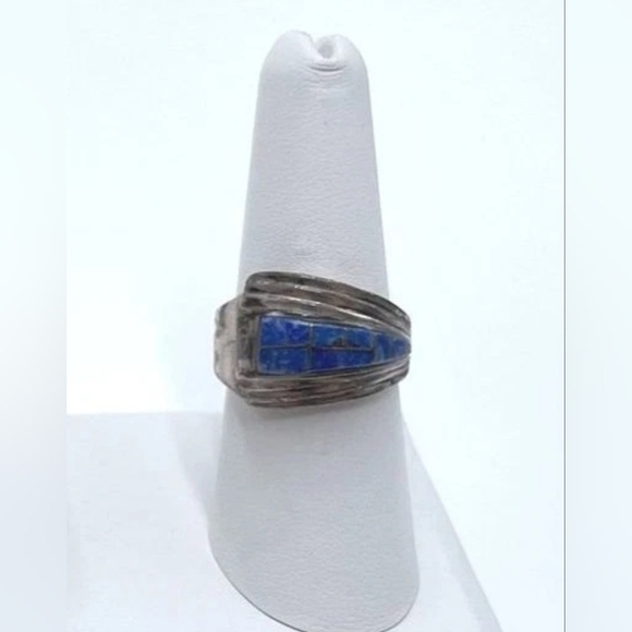 Sterling/Lapis Lazuli Jewelry - SALE! Vtg Native American Navajo Sterling Silver Inlay Of Lapis Lazuli Ring
